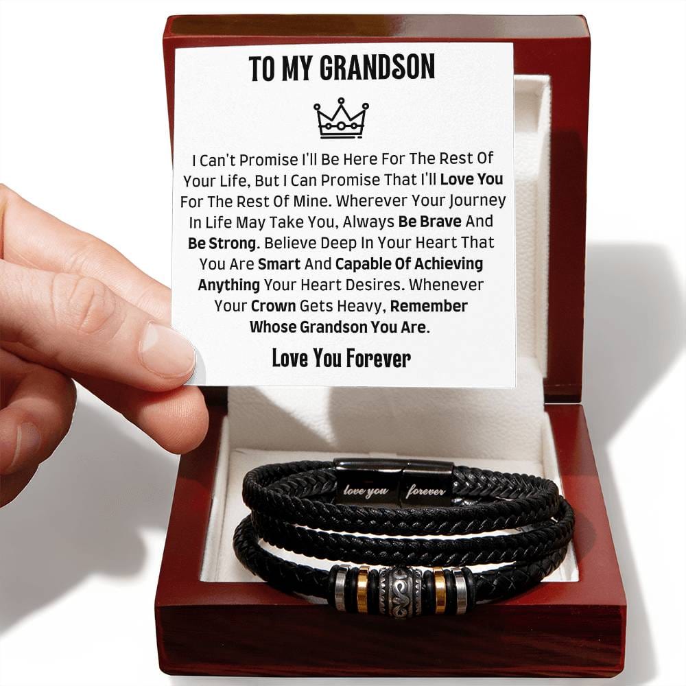 Men's Leather Bracelet with Engraved Message - Love You Forever - Gift for Grandson (8.6")