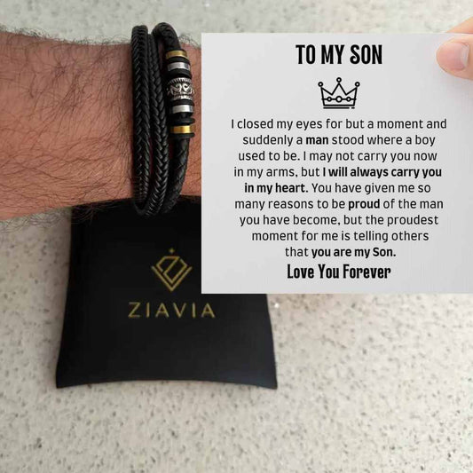 Men's Leather Bracelet with Engraved Message - Proud - Gift for Son (8.6")