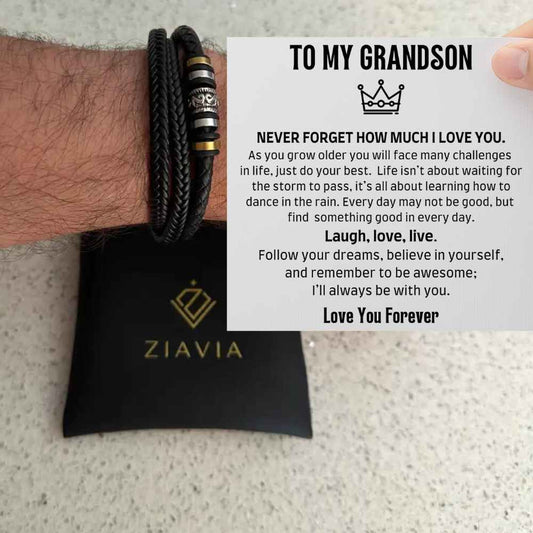 To My Grandson - LOVE YOU FOREVER - MEN'S LEATHER BRACELET (8.6")