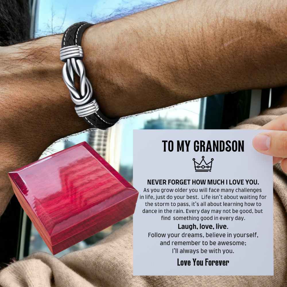 | TO MY GRANDSON | FOREVER LINKED LEATHER BRACELET | ZIAVIA |