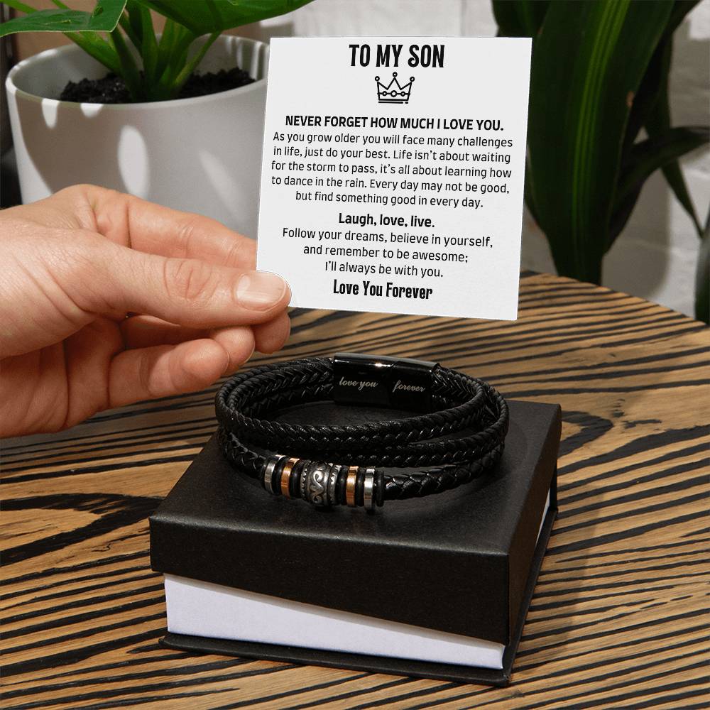 ZIAVIA | To My Son - LOVE YOU FOREVER - MEN'S LEATHER BRACELET