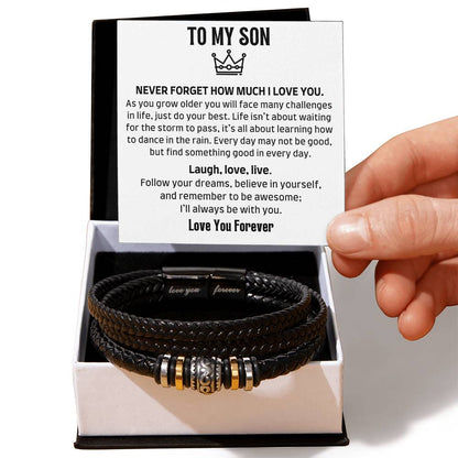 ZIAVIA | To My Son - LOVE YOU FOREVER - MEN'S LEATHER BRACELET