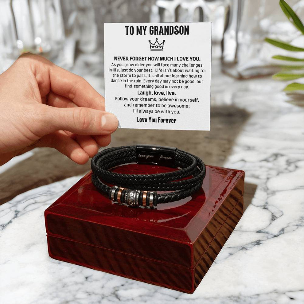 To My Grandson Love Forever Bracelet – Engraved Gift From Parents For Graduation, Birthday, Wedding