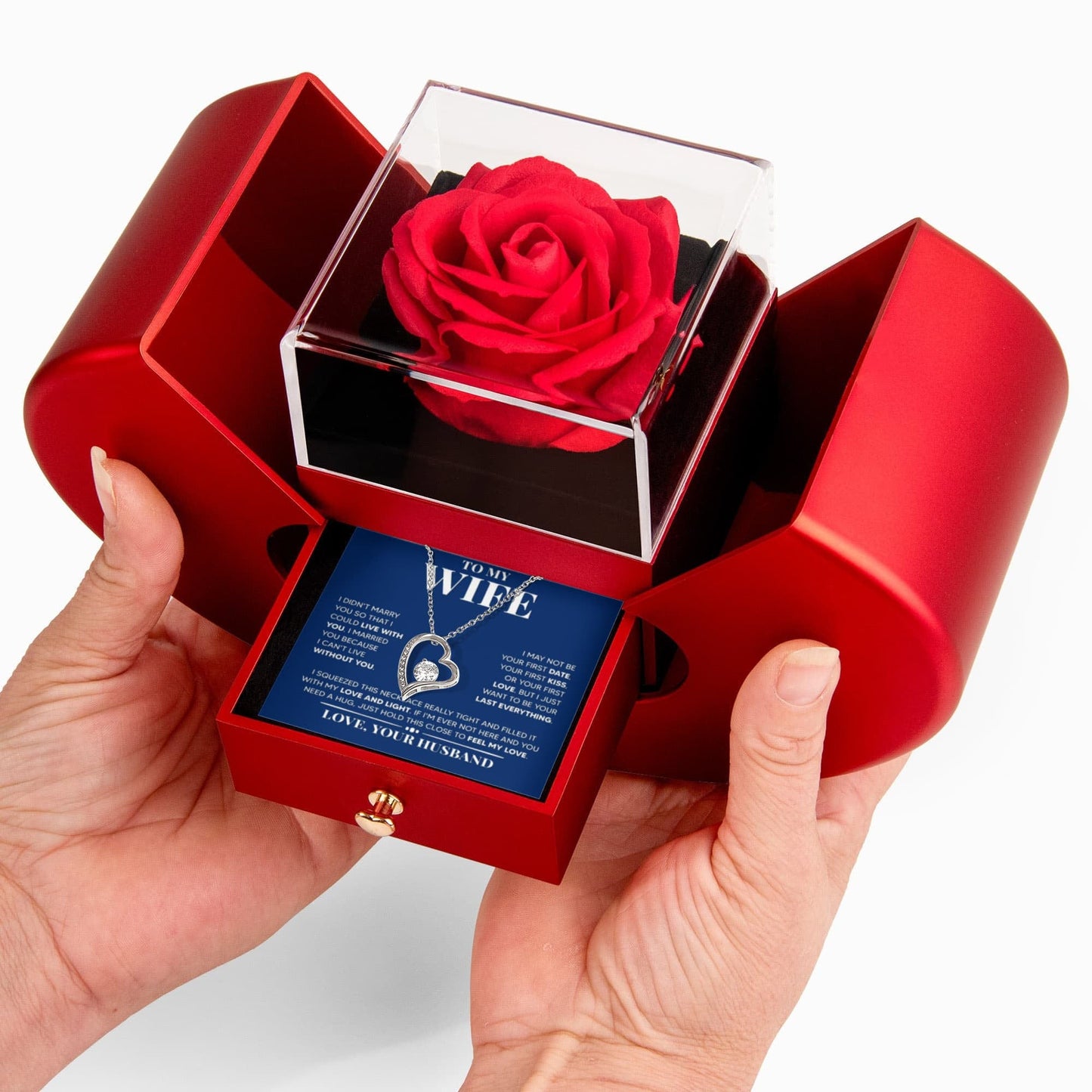 Ziavia Heart Rose Box - Heart Necklace - Wife Can't Live Without You