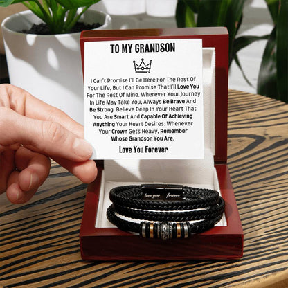 Men's Leather Bracelet with Engraved Message - Love You Forever - Gift for Grandson (8.6")