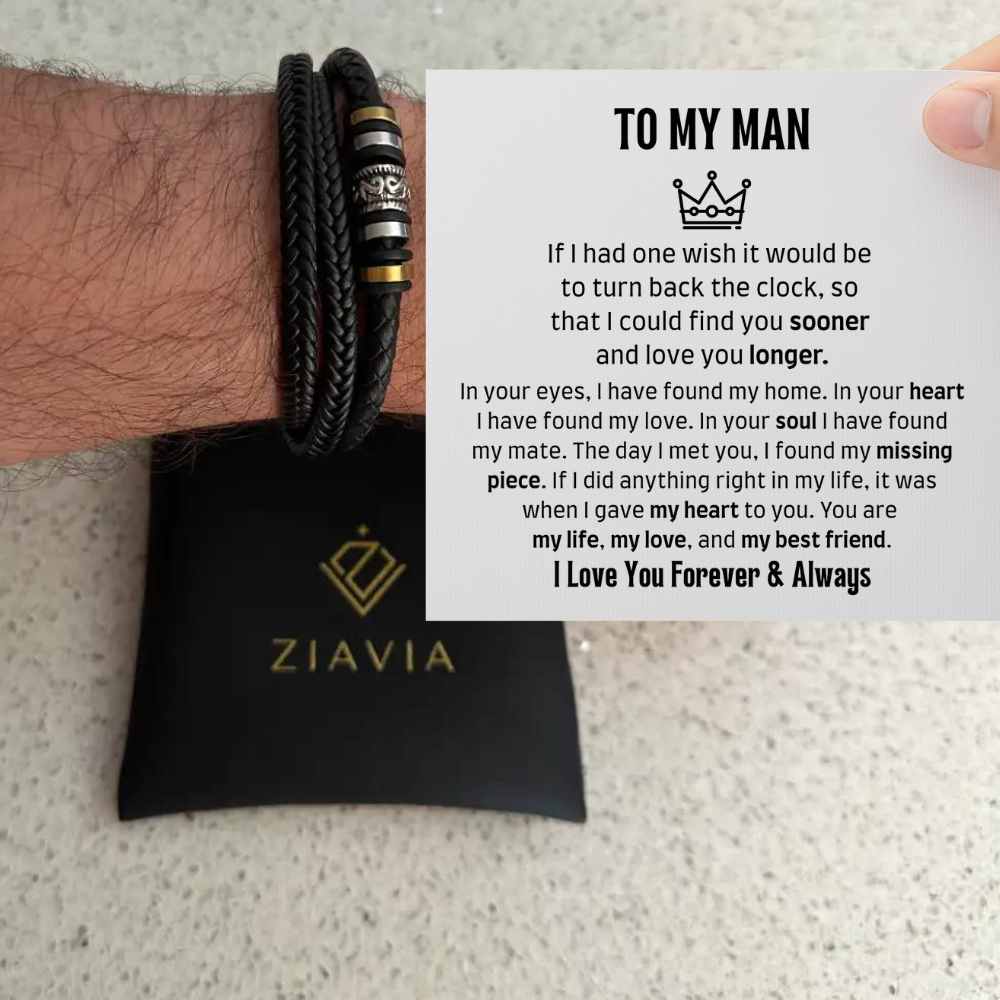 To My Man - Soulmate - MEN'S LEATHER BRACELET (8.6")