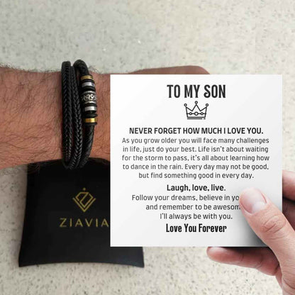 Men's Leather Bracelet with Engraved Message - Love You Forever - Gift for Son (8.6")