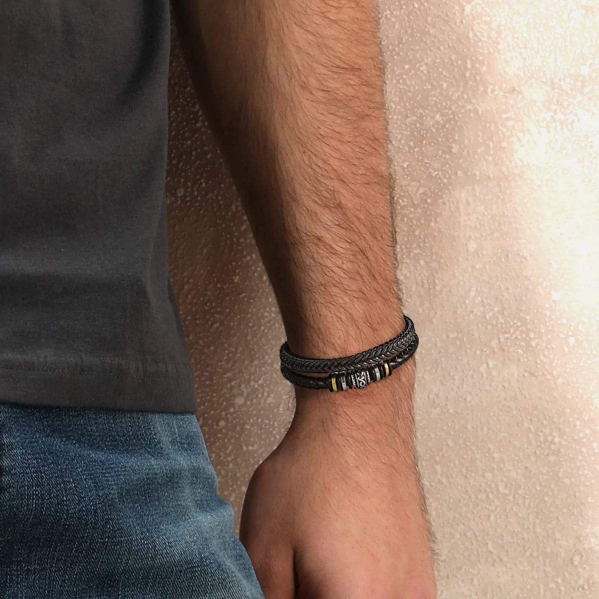 Men's Leather Bracelet with Engraved Message - Love You Forever - Gift for Son (8.6")