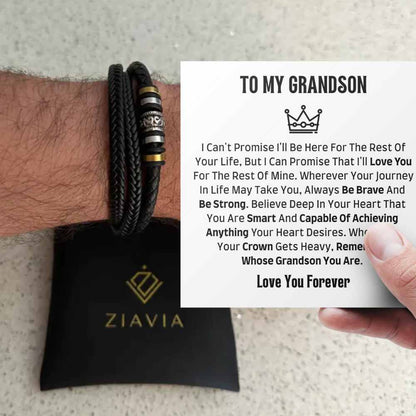 Men's Leather Bracelet with Engraved Message - Love You Forever - Gift for Grandson (8.6")